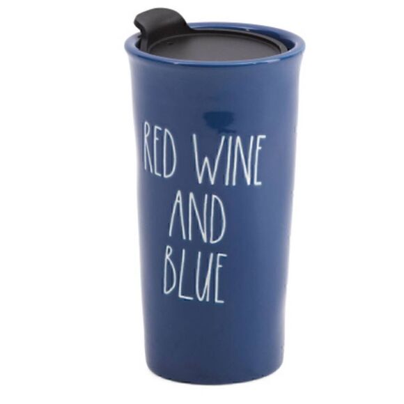 Rae Dunn 'Red Wine and Blue' Booze Tumbler Ceramic Travel Mug - Picture 1 of 5